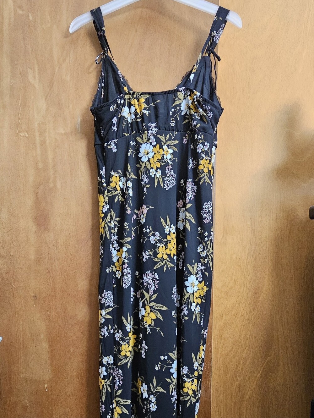 Wild Fable black floral print maxi tie up dress lace trim womens large new NWT - Picture 7 of 12